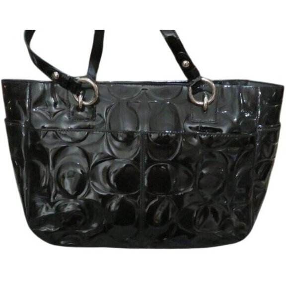 Coach 2012 Black Embossed Patent Leather Tote Handbag - Picture 2 of 11